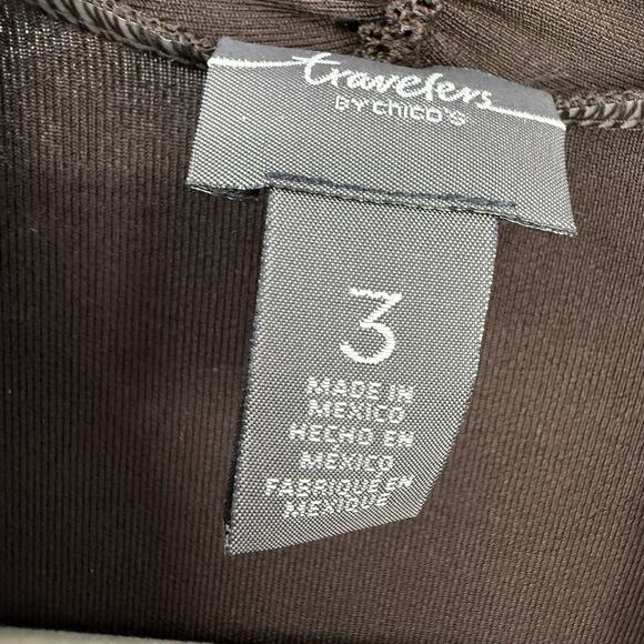 Chicos Travelers 3 Cardigan Brown Zipper Accent 3/4 Sleeve Open Cascading Front - Picture 6 of 6